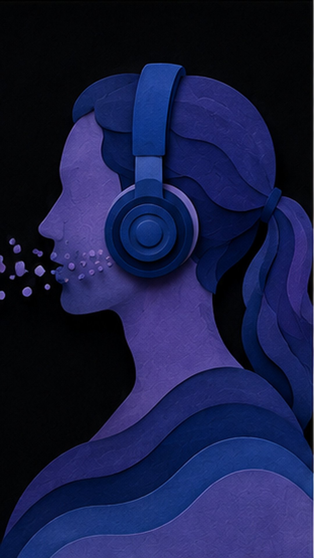 Paper-cut illustration of a listener wearing headphones
